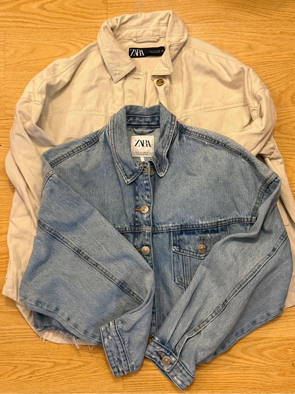 ZARA Two-Piece Jean Jacket Set in Light Denim and Cream